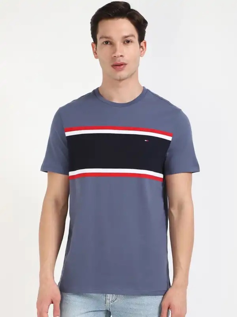 TOMMY HILFIGER Indigo Cotton Regular Fit Stripes T-Shirt size S